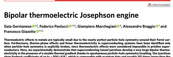 “Bipolar Thermoelectric Josephson Engine” published in Nature Nanotechnology